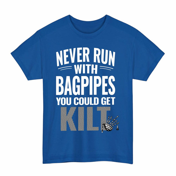 Scottish Shepherd Clan Tartan Never Run With Bagpipes T-Shirt Tartan Plaid Royal Color