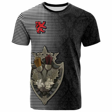 Scottish Shepherd Clan Tartan T-Shirt - Half Thistle Flowers Celtic Design Front Side Tartan Plaid