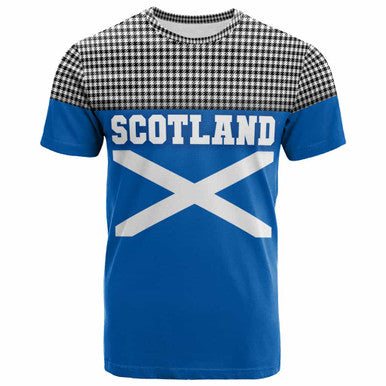 Scottish Shepherd Clan Tartan T-Shirt - Lion Rampant of Scotland With Flag Front Side Tartan Plaid