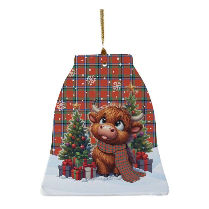 Scottish Sinclair Ancient Clan Tartan Ceramic Ornament Cute Highland Cow Christmas Bell Style Tartan Plaid