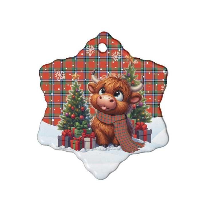 Scottish Sinclair Ancient Clan Tartan Ceramic Ornament Cute Highland Cow Christmas Snow Flake Style Tartan Plaid