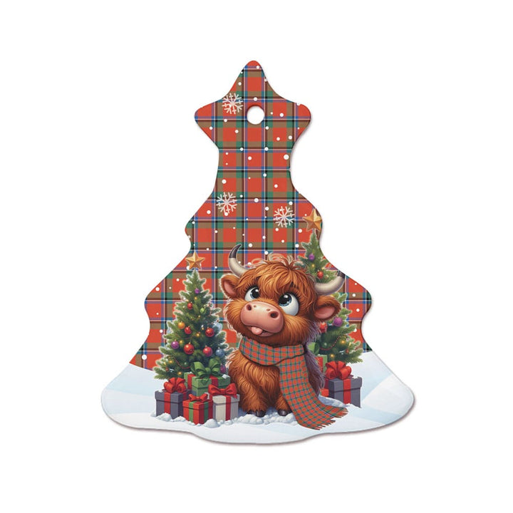 Scottish Sinclair Ancient Clan Tartan Ceramic Ornament Cute Highland Cow Christmas Tree Style Tartan Plaid