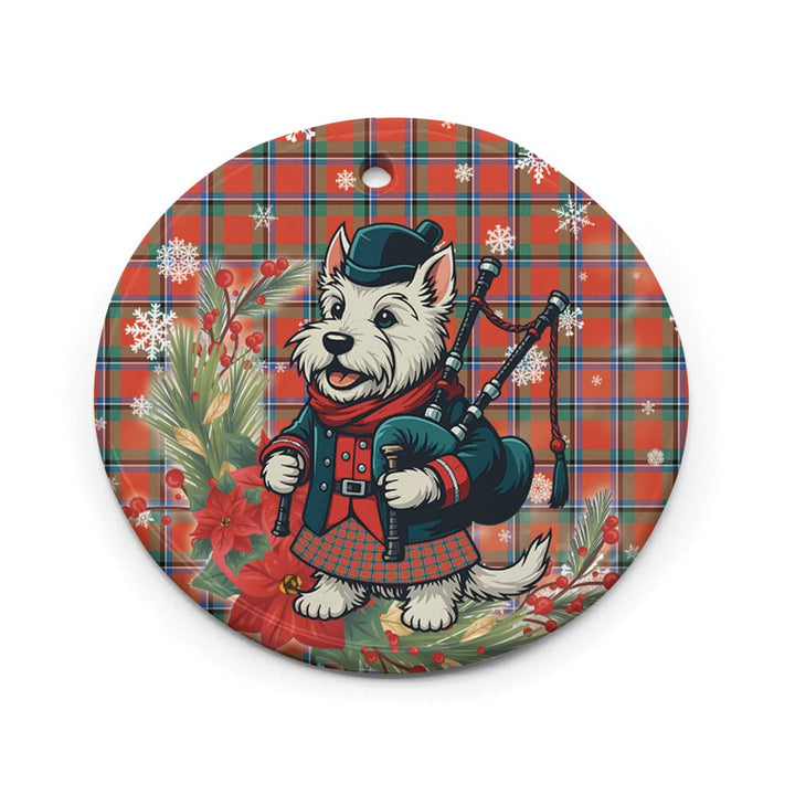 Scottish Sinclair Ancient Clan Tartan Ceramic Ornament Cute Scottish Terrier Dog Circle Style Tartan Plaid