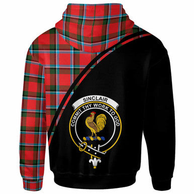 Scottish Sinclair Clan Crest Tartan Curve Hoodie Back Side Tartan Plaid