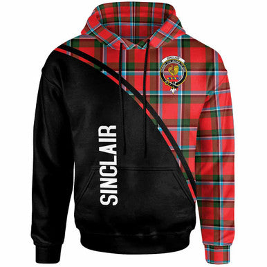 Scottish Sinclair Clan Crest Tartan Curve Hoodie Front Side Tartan Plaid