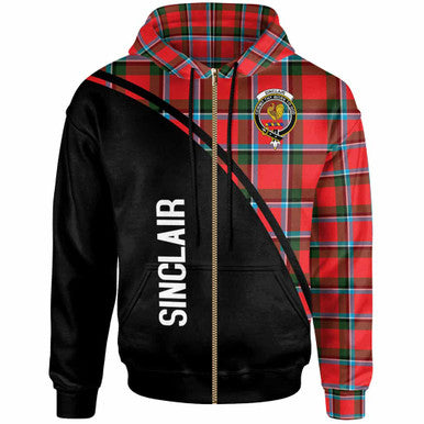 Scottish Sinclair Clan Crest Tartan Curve Hoodie Zip-up Tartan Plaid