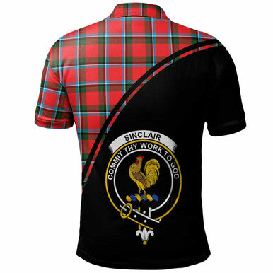 Scottish Sinclair Clan Crest Tartan Curve Polo Shirt Back Side Tartan Plaid