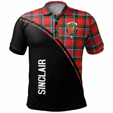 Scottish Sinclair Clan Crest Tartan Curve Polo Shirt Front Side Tartan Plaid