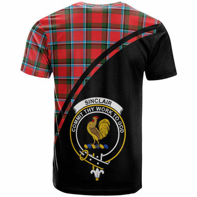 Scottish Sinclair Clan Crest Tartan Curve T-Shirt Back Side Tartan Plaid