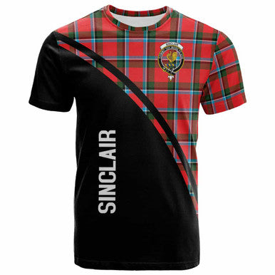 Scottish Sinclair Clan Crest Tartan Curve T-Shirt Front Side Tartan Plaid
