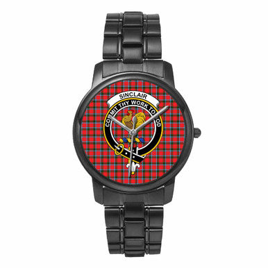 Scottish Sinclair Clan Crest Tartan Folding Clasp Steel Quartz Watches Tartan Plaid Black 1