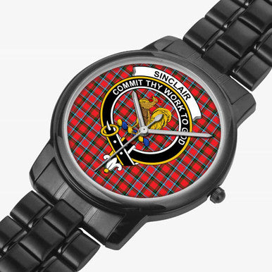 Scottish Sinclair Clan Crest Tartan Folding Clasp Steel Quartz Watches Tartan Plaid Black 2