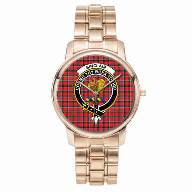 Scottish Sinclair Clan Crest Tartan Folding Clasp Steel Quartz Watches Tartan Plaid Rose Gold 1