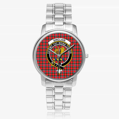 Scottish Sinclair Clan Crest Tartan Folding Clasp Steel Quartz Watches Tartan Plaid Silver 1