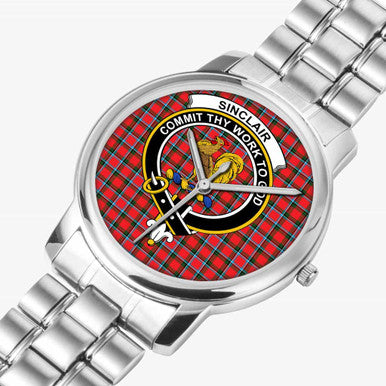 Scottish Sinclair Clan Crest Tartan Folding Clasp Steel Quartz Watches Tartan Plaid Silver 2