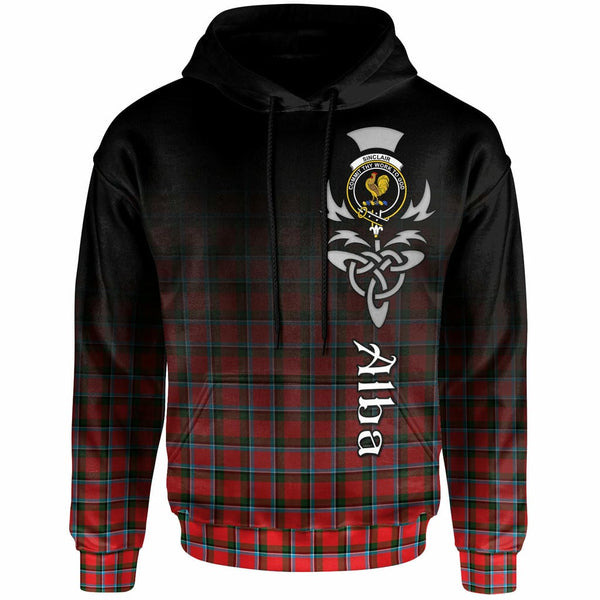 Scottish Sinclair Clan Crest Tartan Hoodie - Alba Gu Brath Family Crest Celtic Inspired Front Side Tartan Plaid