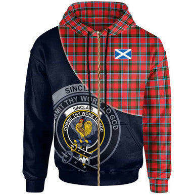 Scottish Sinclair Clan Crest Tartan Hoodie - Bend Style Zip-up Tartan Plaid