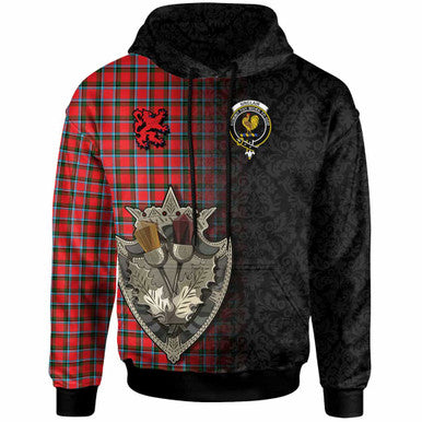 Scottish Sinclair Clan Crest Tartan Hoodie - Half Thistle Flowers Celtic Design Front Side Tartan Plaid