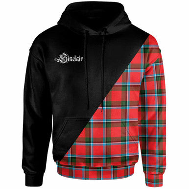 Scottish Sinclair Clan Crest Tartan Hoodie - Military Logo Front Side Tartan Plaid