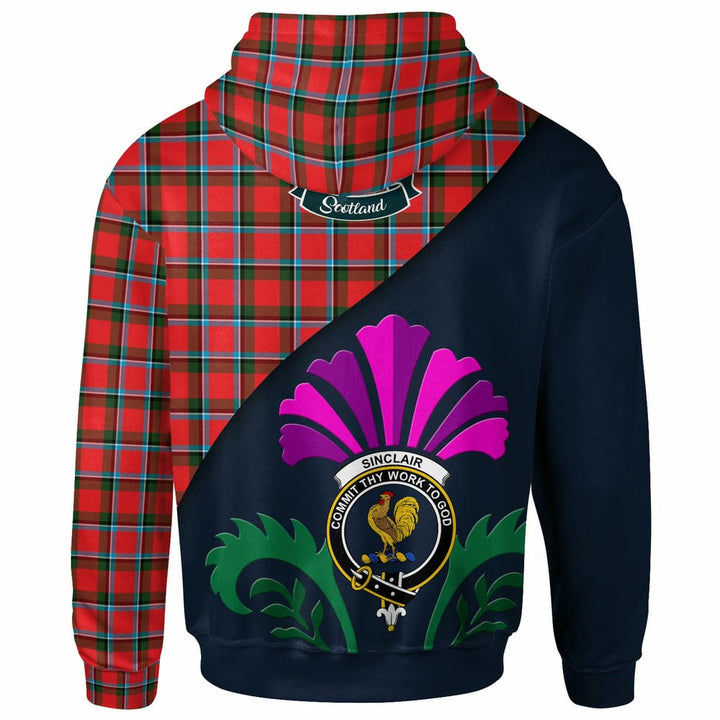 Scottish Sinclair Clan Crest Tartan Hoodie - Scotland Thistle Style Back Side Tartan Plaid