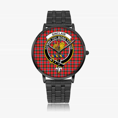 Scottish Sinclair Clan Crest Tartan Instafamous Steel Quartz Watches Tartan Plaid Black 1