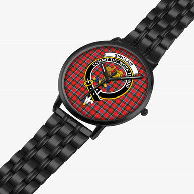 Scottish Sinclair Clan Crest Tartan Instafamous Steel Quartz Watches Tartan Plaid Black 2