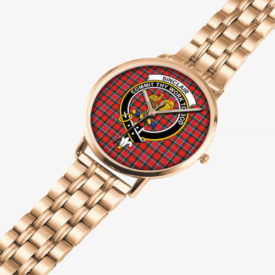 Scottish Sinclair Clan Crest Tartan Instafamous Steel Quartz Watches Tartan Plaid Rose Gold 2