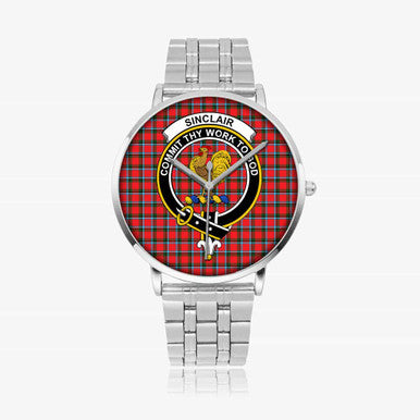 Scottish Sinclair Clan Crest Tartan Instafamous Steel Quartz Watches Tartan Plaid Silver 1