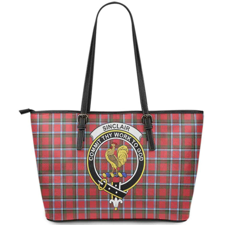 Scottish Sinclair Clan Crest Tartan Leather Tote Tartan Plaid