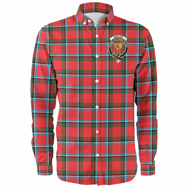Scottish Sinclair Clan Crest Tartan Long Sleeve Shirt Front Side Tartan Plaid