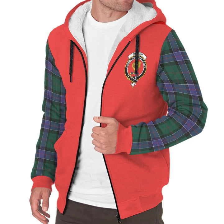 Scottish Sinclair Clan Crest Tartan Plaid Sleeve Sherpa Hoodie