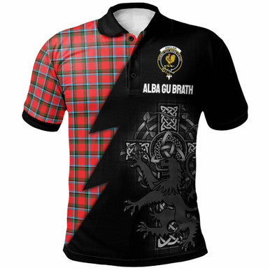 Scottish Sinclair Clan Crest Tartan Polo Shirt - Lion Rampant Celtic Cross Flash Style Front Side Tartan Plaid