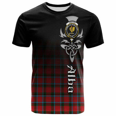 Scottish Sinclair Clan Crest Tartan T-Shirt - Alba Gu Brath Family Crest Celtic Inspired Front Side Tartan Plaid