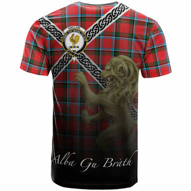 Scottish Sinclair Clan Crest Tartan T-Shirt - Celtic With Scotland Lion Back Side Tartan Plaid