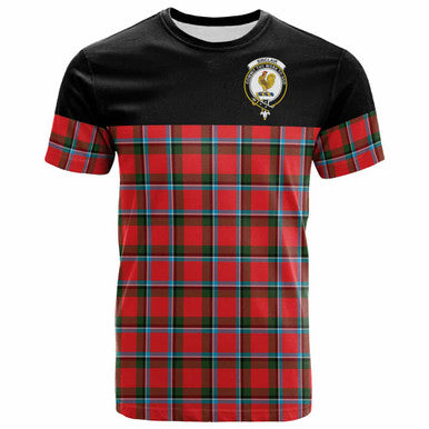 Scottish Sinclair Clan Crest Tartan T-Shirt - Horizontal Style Front Side Tartan Plaid