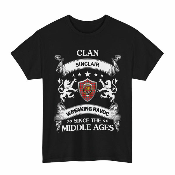Scottish Sinclair Clan Crest Tartan T-Shirt Wreaking Havoc Design Tartan Plaid Black Color