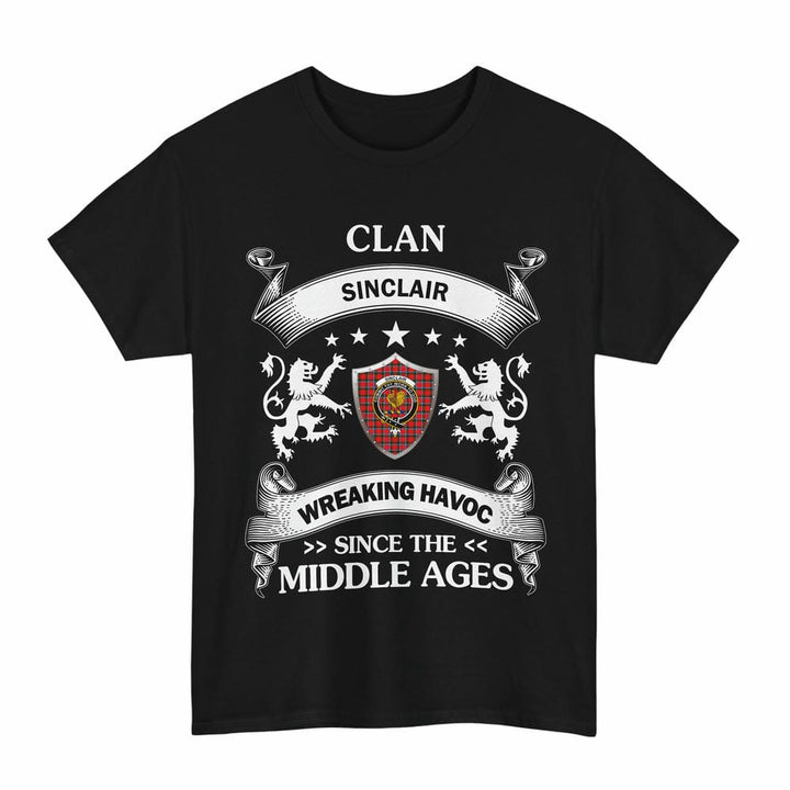 Scottish Sinclair Clan Crest Tartan T-Shirt Wreaking Havoc Design Tartan Plaid Black Color