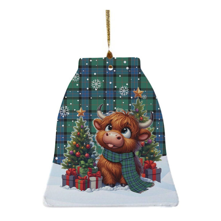 Scottish Sinclair Hunting Ancient Clan Tartan Ceramic Ornament Cute Highland Cow Christmas Bell Style Tartan Plaid