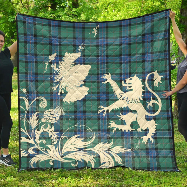 Scottish Sinclair Hunting Ancient Clan Tartan Quilt Rampant Lion with Thistle Tartan Plaid 1