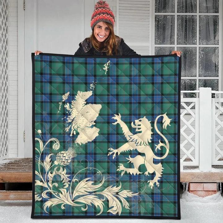 Scottish Sinclair Hunting Ancient Clan Tartan Quilt Rampant Lion with Thistle Tartan Plaid 3
