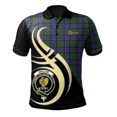 Scottish Sinclair Hunting Modern Clan Crest Tartan Polo Shirt Believe in Me Front Side Tartan Plaid