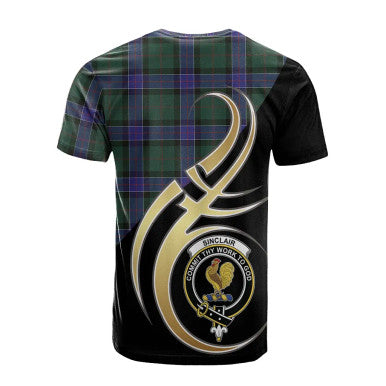 Scottish Sinclair Hunting Modern Clan Crest Tartan T-Shirt Believe in Me Back Side Tartan Plaid