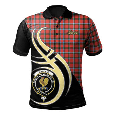 Scottish Sinclair Modern Clan Crest Tartan Polo Shirt Believe in Me Front Side Tartan Plaid