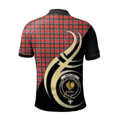 Scottish Sinclair Modern Clan Crest Tartan Polo Shirt Believe in Me Back Side Tartan Plaid