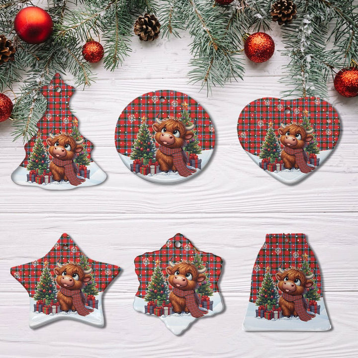 Scottish Sinclair Modern Clan Tartan Ceramic Ornament Cute Highland Cow Christmas All Style Tartan Plaid