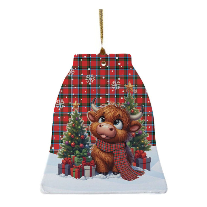 Scottish Sinclair Modern Clan Tartan Ceramic Ornament Cute Highland Cow Christmas Bell Style Tartan Plaid