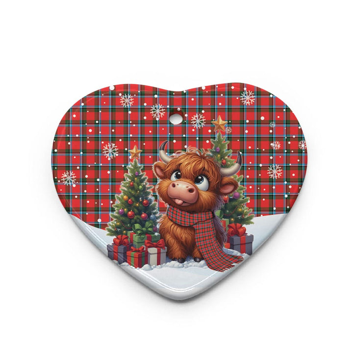 Scottish Sinclair Modern Clan Tartan Ceramic Ornament Cute Highland Cow Christmas Heart Style Tartan Plaid
