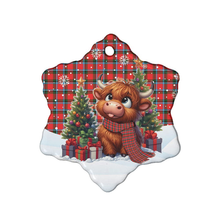 Scottish Sinclair Modern Clan Tartan Ceramic Ornament Cute Highland Cow Christmas Snow Flake Style Tartan Plaid