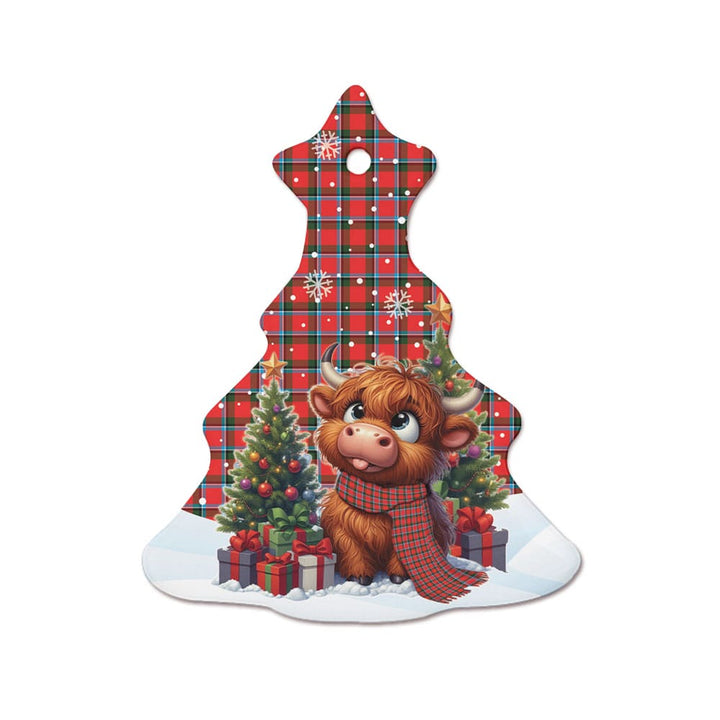 Scottish Sinclair Modern Clan Tartan Ceramic Ornament Cute Highland Cow Christmas Tree Style Tartan Plaid