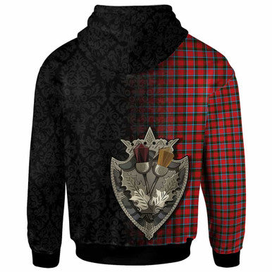 Scottish Sinclair Modern Clan Tartan Hoodie - Half Thistle Flowers Celtic Design Back Side Tartan Plaid